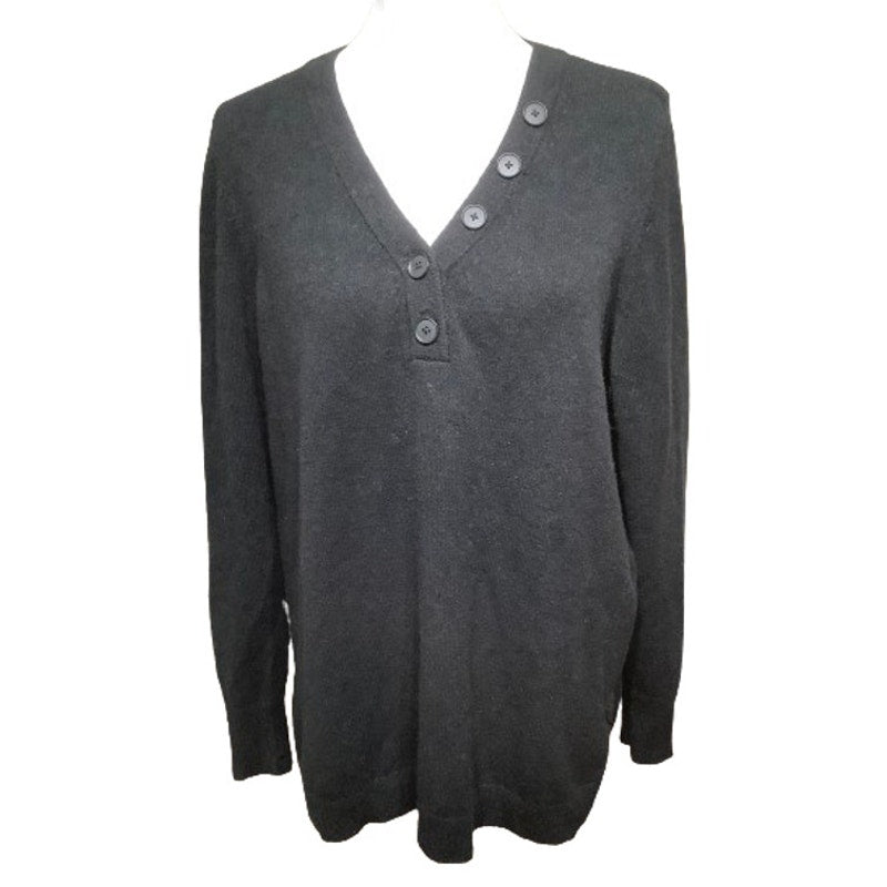 Anthropologie Black Button-Detail Sweater - Sz M (Chic, Cozy, Loungewear)