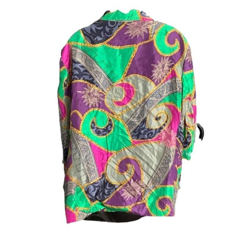 Shangrila Silk Jacket Women’s Size XL – Boho, Colorful, Open Front
