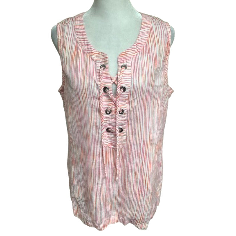 Tommy Bahama 100% Linen Sleeveless Tunic Striped Pink M Boho, Coastal, Preppy