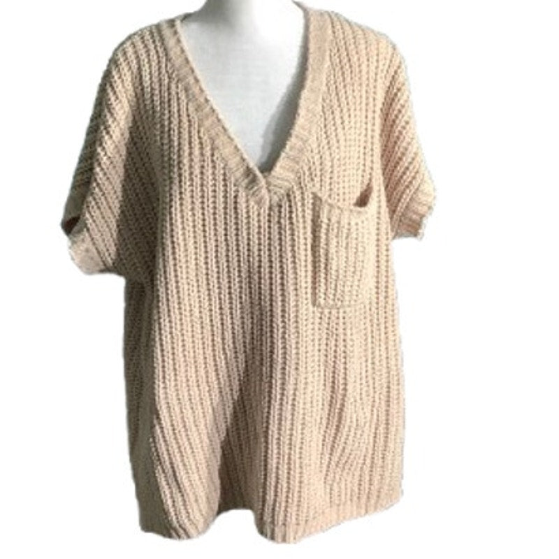 POL Light Tan V-Neck Knit Pullover Women’s Size S/M — Boho, Casual, Oversized
