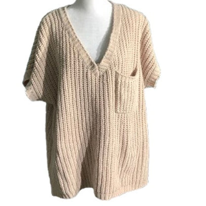 POL Light Tan V-Neck Knit Pullover Women’s Size S/M — Boho, Casual, Oversized