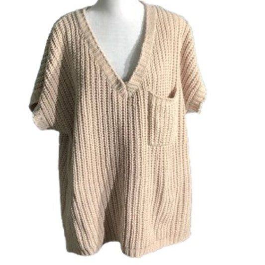 POL Light Tan V-Neck Knit Pullover Women’s Size S/M — Boho, Casual, Oversized