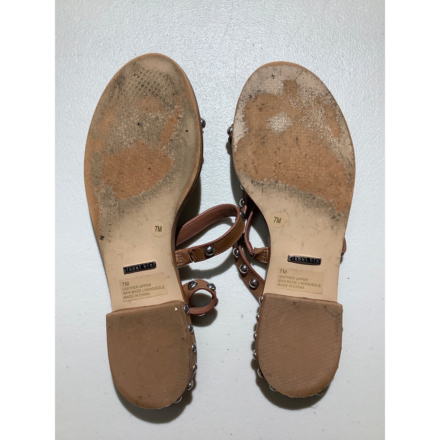 Gianni Bini Brown Studded Leather Sandals Women’s 7M — Strappy, Casual, Boho