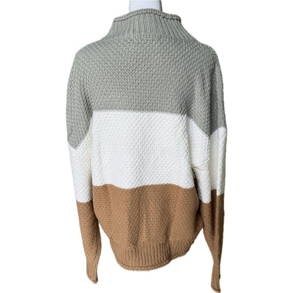 Zesica Color Block Knit Sweater Gray/Brown/White L Fall Comfy Oversized