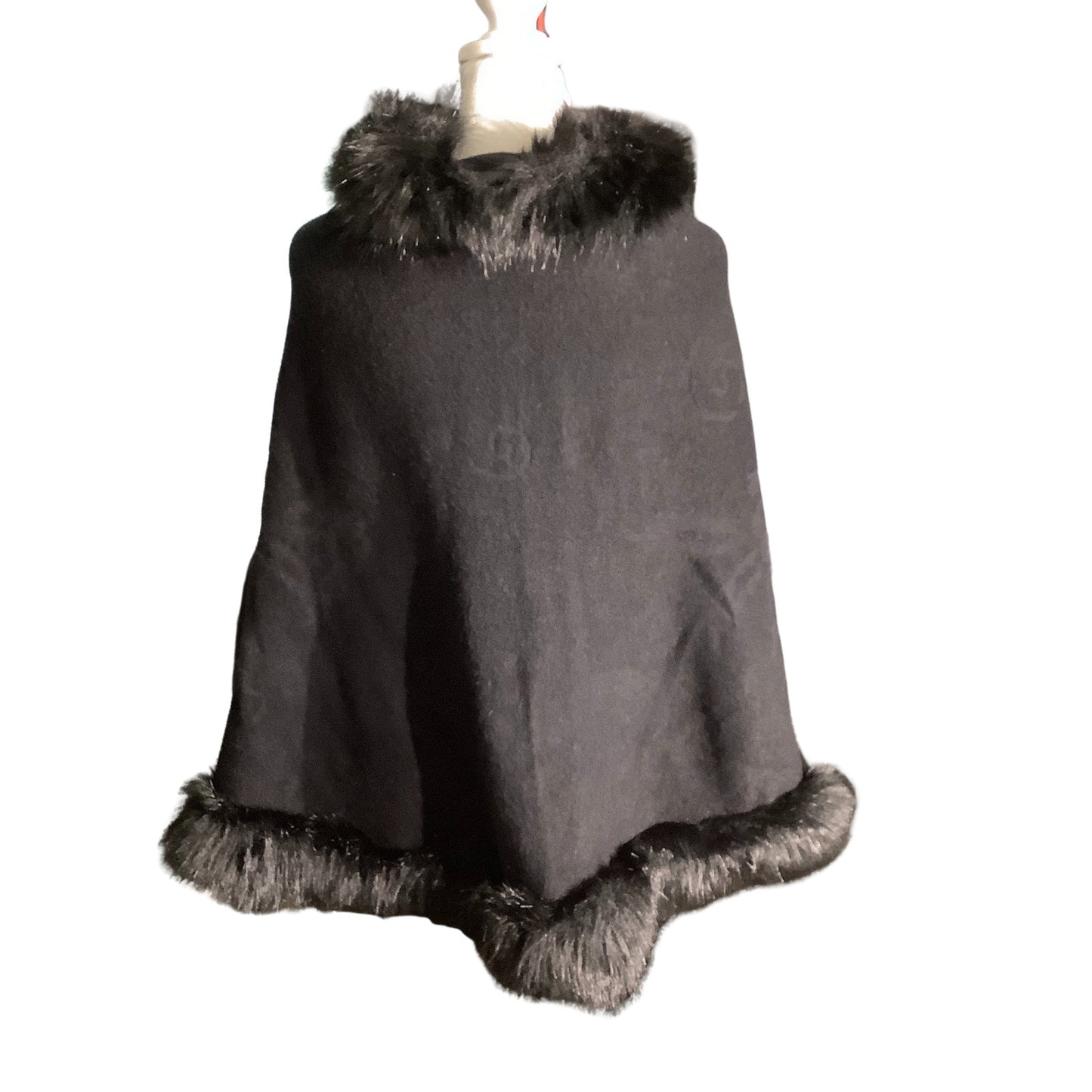 Cape Cloak Faux Fur Trim Shawl One Size — Formal Cape, Evening Wrap, Elegant