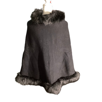 Cape Cloak Faux Fur Trim Shawl One Size — Formal Cape, Evening Wrap, Elegant