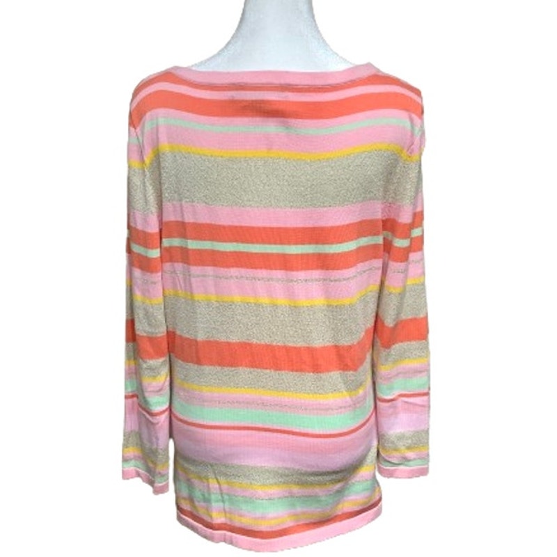 Brooks Brothers Pink/Multicolor Striped Long Sleeve Top Sz L Preppy Casual