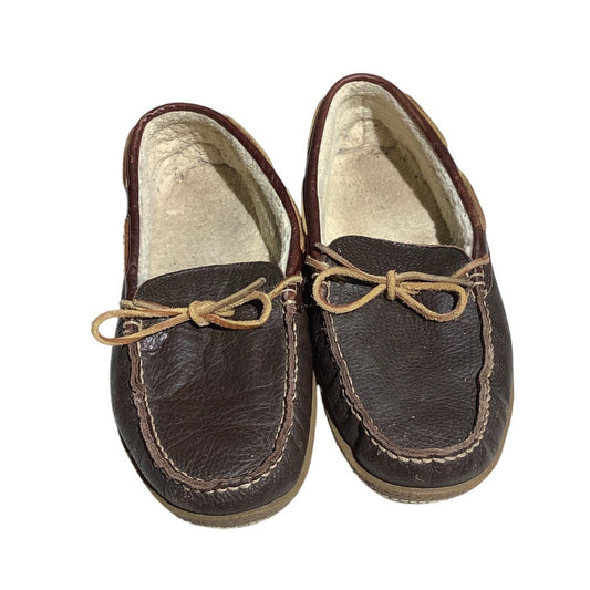 L.L. Bean Men’s Slippers Size 11 — Brown, Leather, Fuzzy Lined