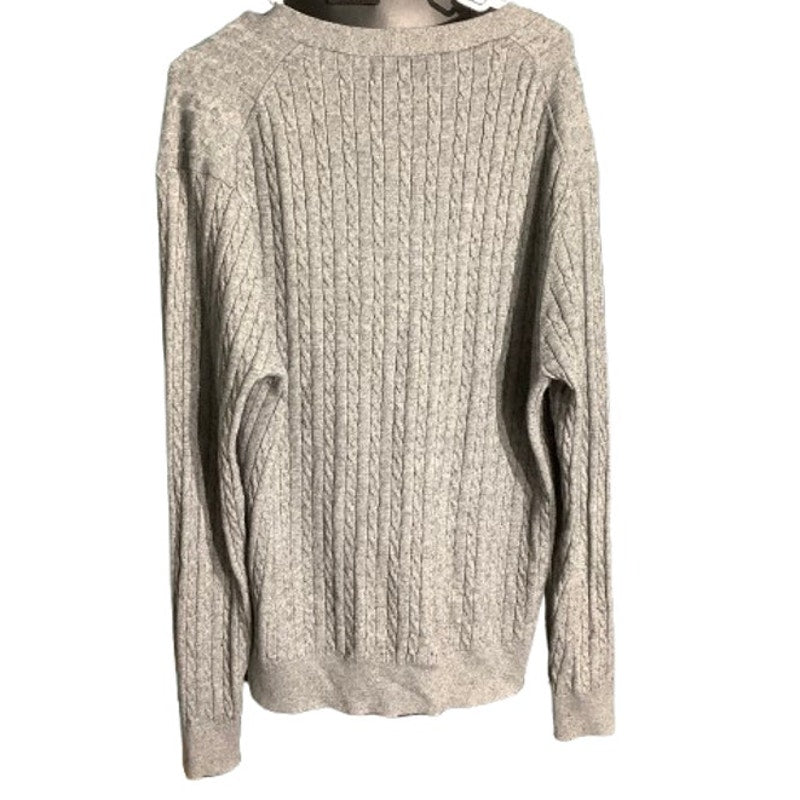 Kallspin Men’s Gray Cardigan Large Tall –V-Neck, Cable Knit, Cashmere Wool Blend