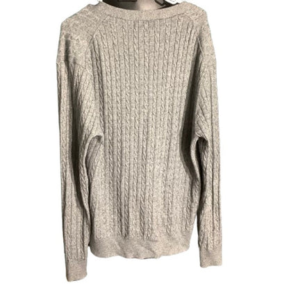 Kallspin Men’s Gray Cardigan Large Tall –V-Neck, Cable Knit, Cashmere Wool Blend