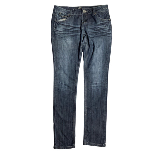 Almost Famous Low Rise Skinny Jeans Women 9 — Embellished, Flap Pockets, Y2K