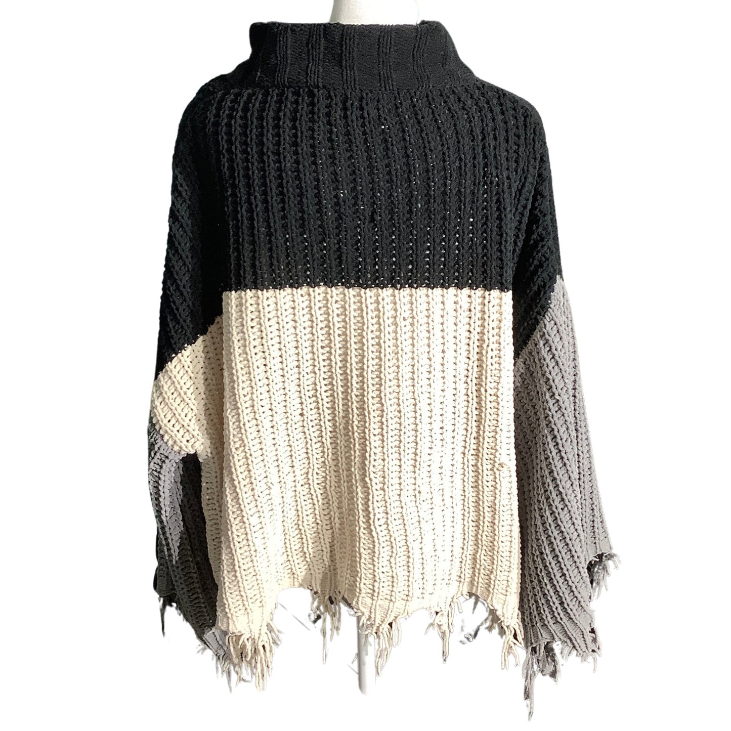 POL Colorblock Turtleneck Poncho Sweater Women S — Oversized, Boho, Cozy