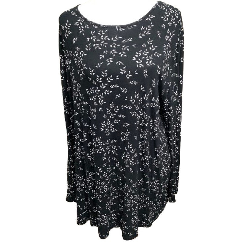 J. Jill Wearever Collection XL Black White Floral Long Sleeve Shirt Office Flowy