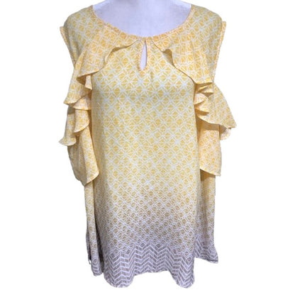 Catherines Yellow Geometric Print Top 2X 22/24W – Boho, Feminine, Summer-Ready