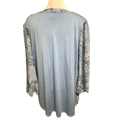 Market & Spruce Light Blue Paisley V-Neck Long Sleeve Top XL  Boho, Feminine