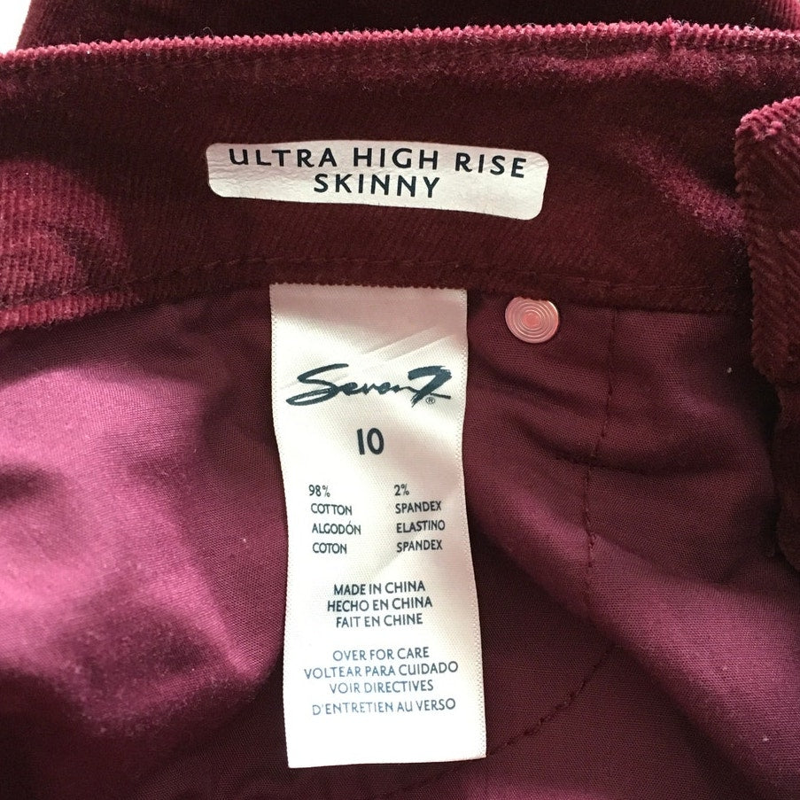 Seven7 Maroon Corduroy Ultra High-Rise Skinny Pants Size 10 - Y2K, Preppy, Chic