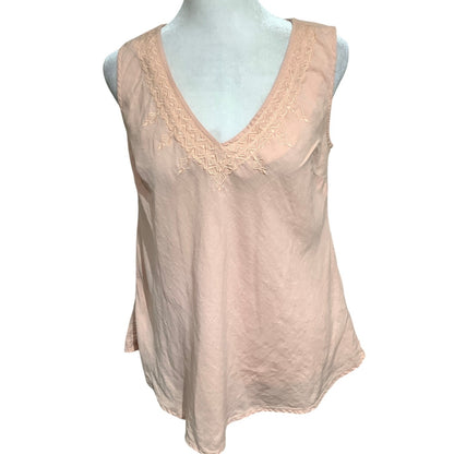 Peruvian Connection Peach Embroidered Sleeveless Top S - Feminine, Boho, Casual