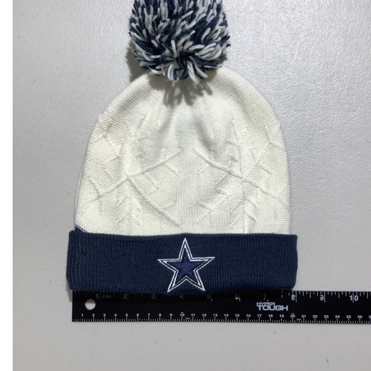 NFL Dallas Cowboys Off-White Navy Pom Beanie One Size — Retro, Football, Fanwear