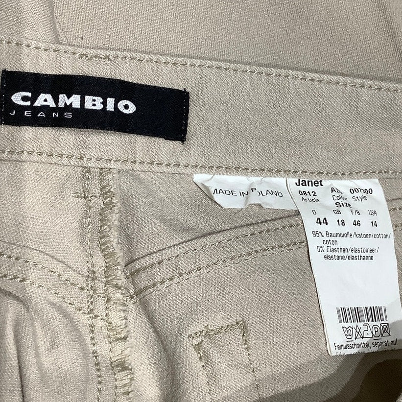 Cambio Janet Beige Pleated Jeans Size 14 - Made in Poland, Classic, Preppy