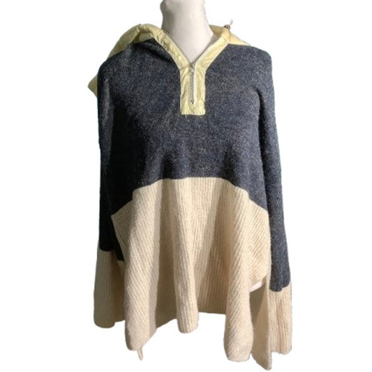 POL Ivory & Blue Colorblock Hoodie Women’s Size S/M — Cozy, Casual, Oversized