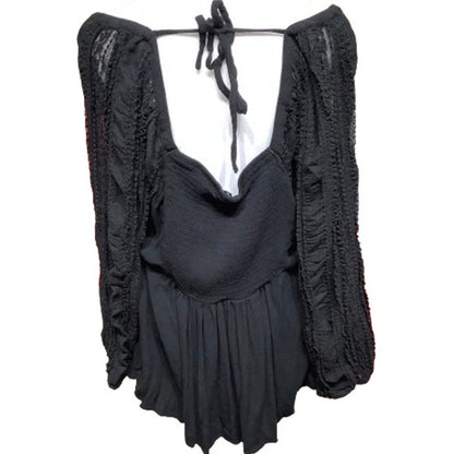 Torrid Black Long Sleeve Top, Size 2, Boho, Gothic, Lace Detail