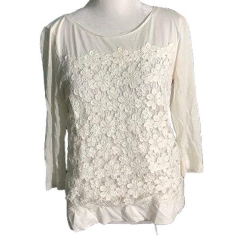 J.Crew White Lace Overlay Top Women’s Small – Elegant, Embroidered, 100% Cotton