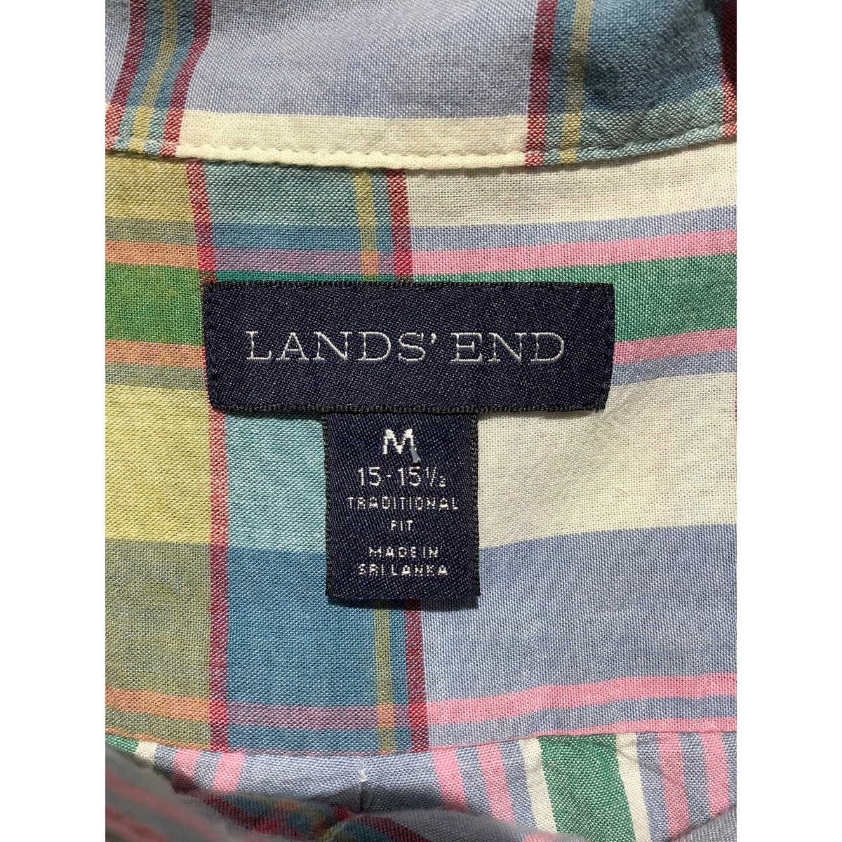 Lands' End Men's M Multicolor Pastel 100% Cotton Short Sleeve Button Down