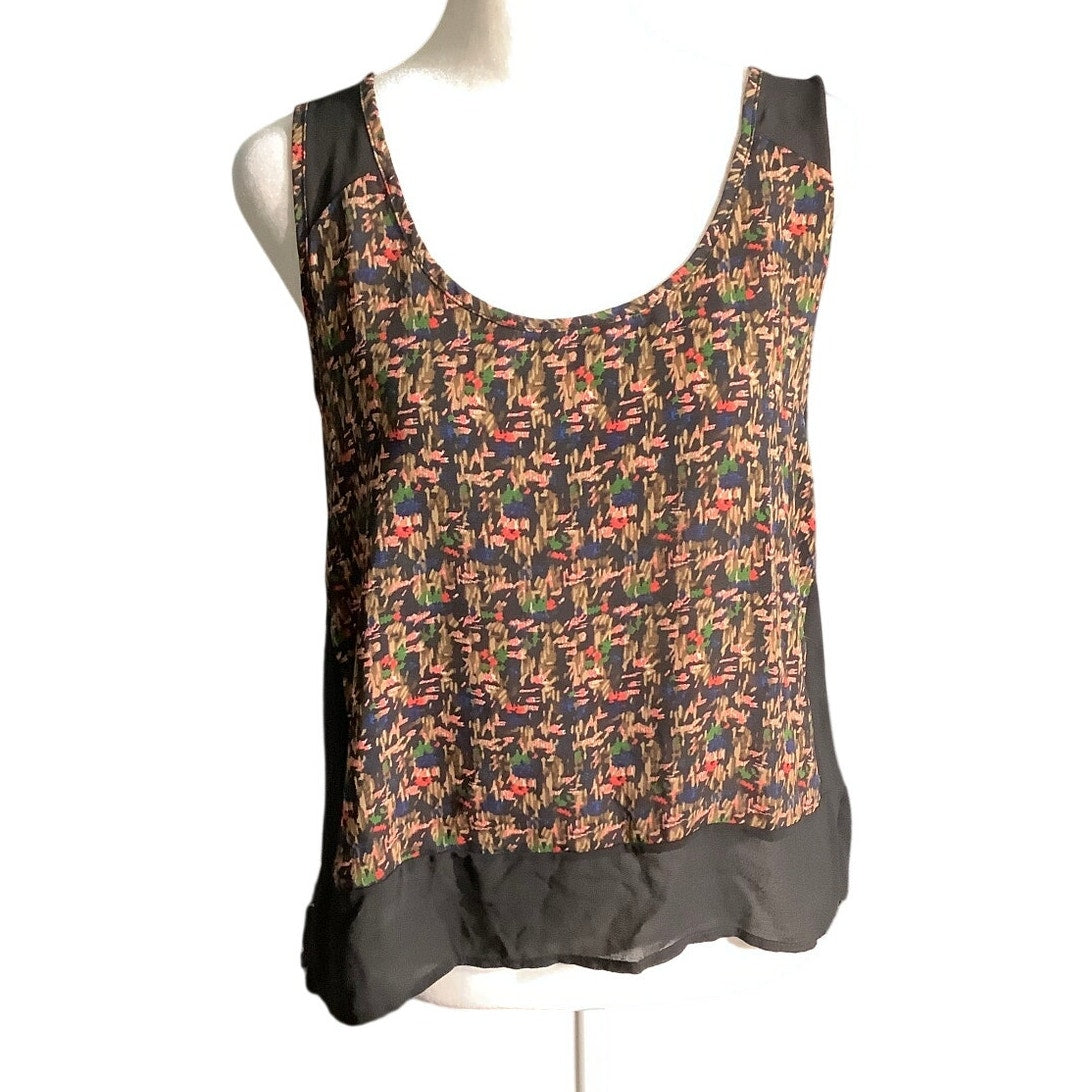 Elodie Sleeveless Blouse Women’s Large Brown Black — Sheer, Layered, Boho
