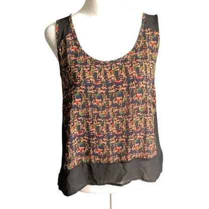 Elodie Sleeveless Blouse Women’s Large Brown Black — Sheer, Layered, Boho