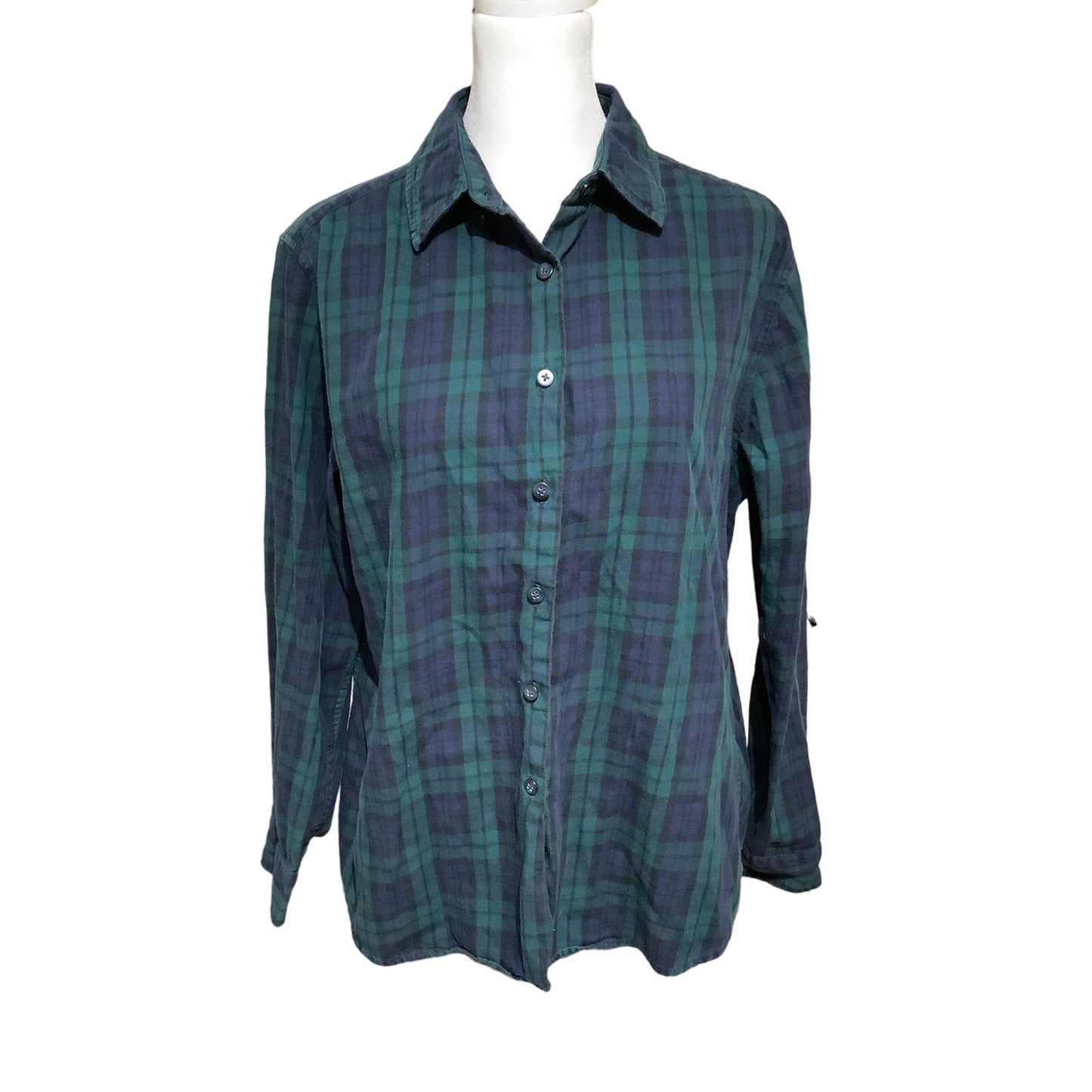 Pendleton Green/Blue Plaid Shirt - Women's 12 - Rustic, Preppy, Classic