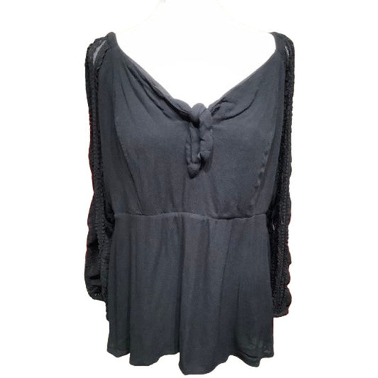 Torrid Black Long Sleeve Top, Size 2, Boho, Gothic, Lace Detail