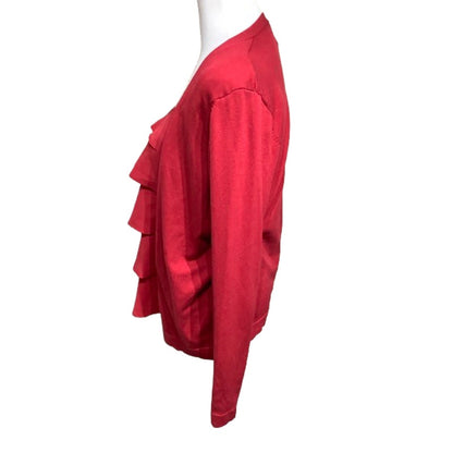 August Silk Red Cardigan with Built-In Ruffle Top Size M Elegant, Glamorous