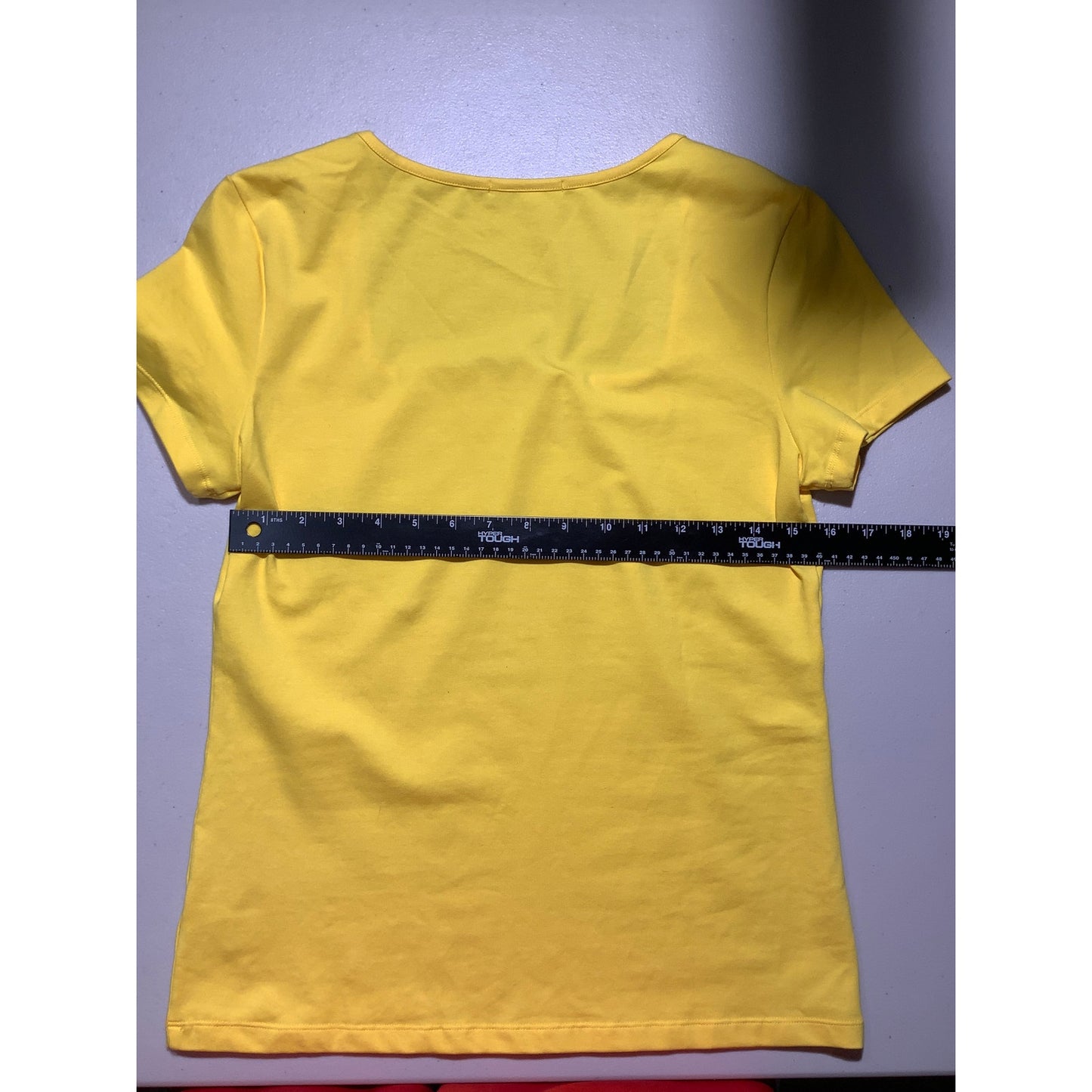 Mangopop Yellow Square Neck Top Women’s LG — Short Sleeve, Stretch, Casual