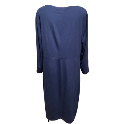 Land's End Women's L Navy Midi Dress Side Knot Pima Cotton Blend Scoop Neck Cozy