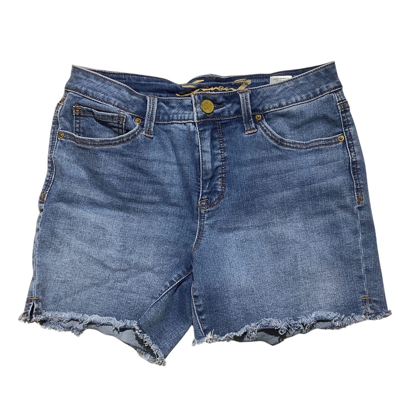 Seven7 Denim Blue Weekend Shorts Women’s Size 8 — Casual, Frayed Hem, Stretch