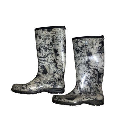 Kamik Comic Print Rain Boots Women’s Size 10— Graphic, Rainy Day, Whimsical