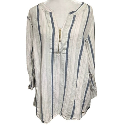 Ellen Tracy Linen Blend Striped Top, Size 1X - Coastal, Feminine, Casual