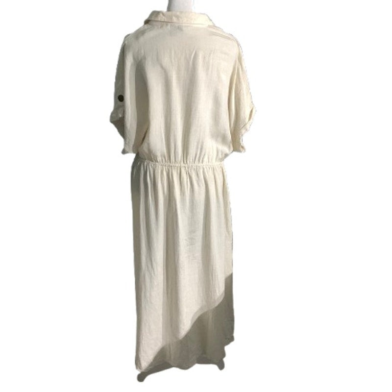 Cassee's Off White Midi Dress Women’s Size 2X – Cotton, Collared, Casual Chic