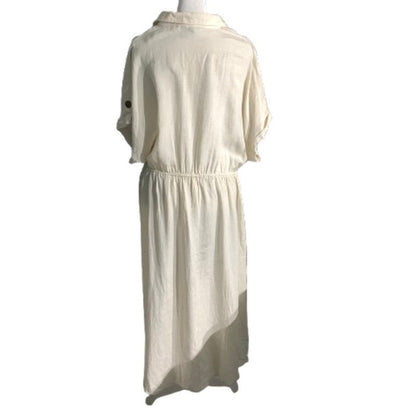 Cassee's Off White Midi Dress Women’s Size 2X – Cotton, Collared, Casual Chic