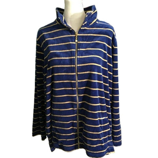 Quaker Factory Dark Blue & Gold Striped Jacket Size XL - Vintage, Glam, Cozy
