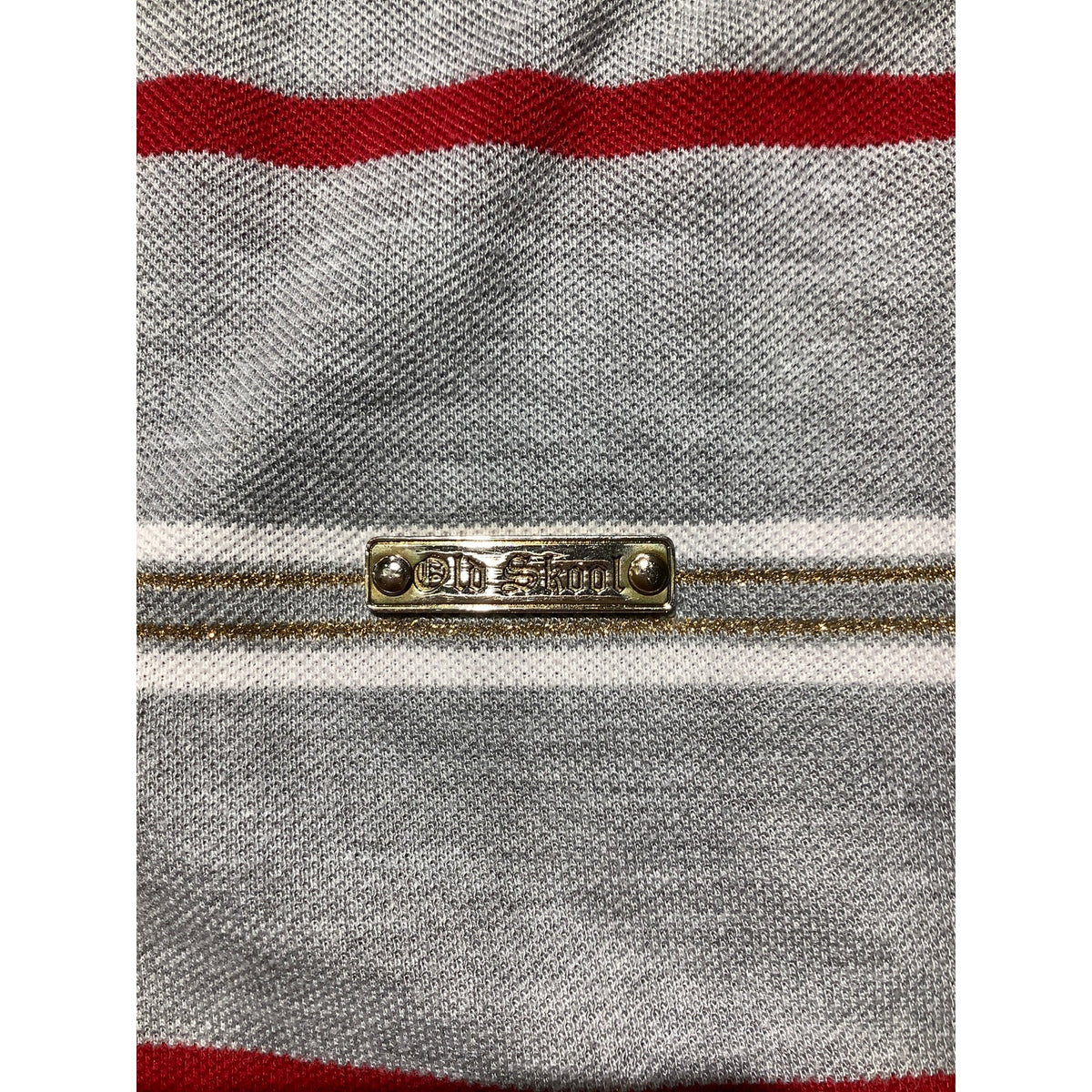 Old Skool Men’s XXL Gray Gold Red Striped Short Sleeve Polo — Retro, Y2K, Preppy