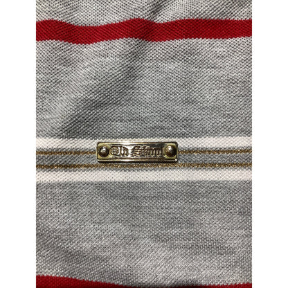 Old Skool Men’s XXL Gray Gold Red Striped Short Sleeve Polo — Retro, Y2K, Preppy