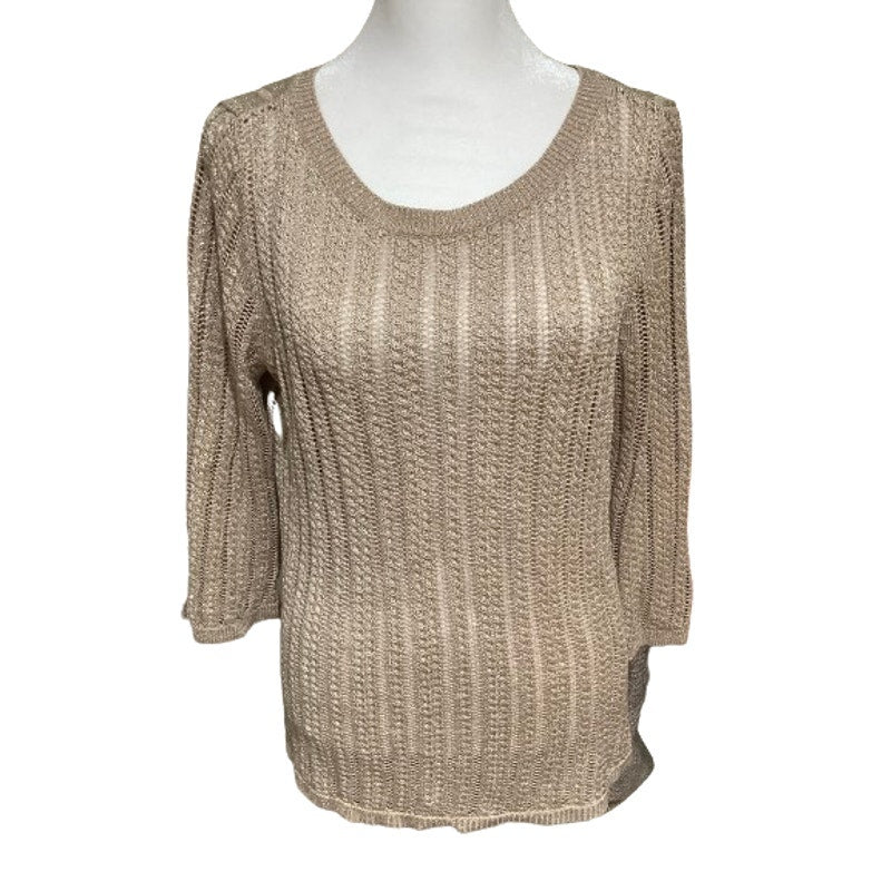 Talbots Gold Metallic Shimmer Linen Blend Sweater Sz M, Glam, Evening, Holiday