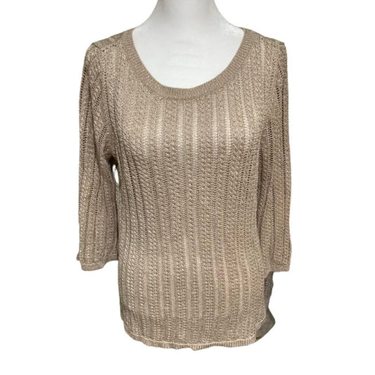 Talbots Gold Metallic Shimmer Linen Blend Sweater Sz M, Glam, Evening, Holiday