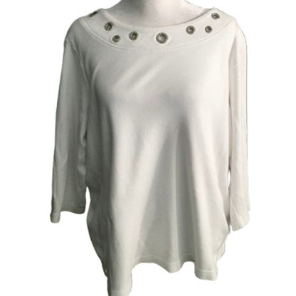 Quacker Factory White Long Sleeve Top L – Glam, Classic, Statement Piece