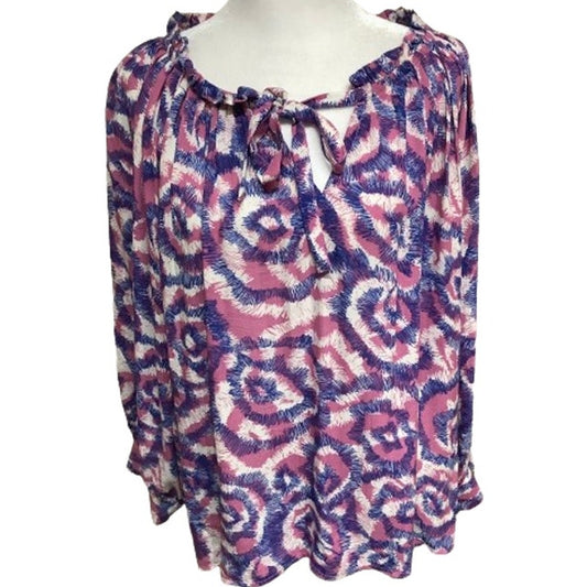 Suncoo Paris Long Sleeve Top, Blue/Pink/White, Size T2, Boho, Artistic, Colorful