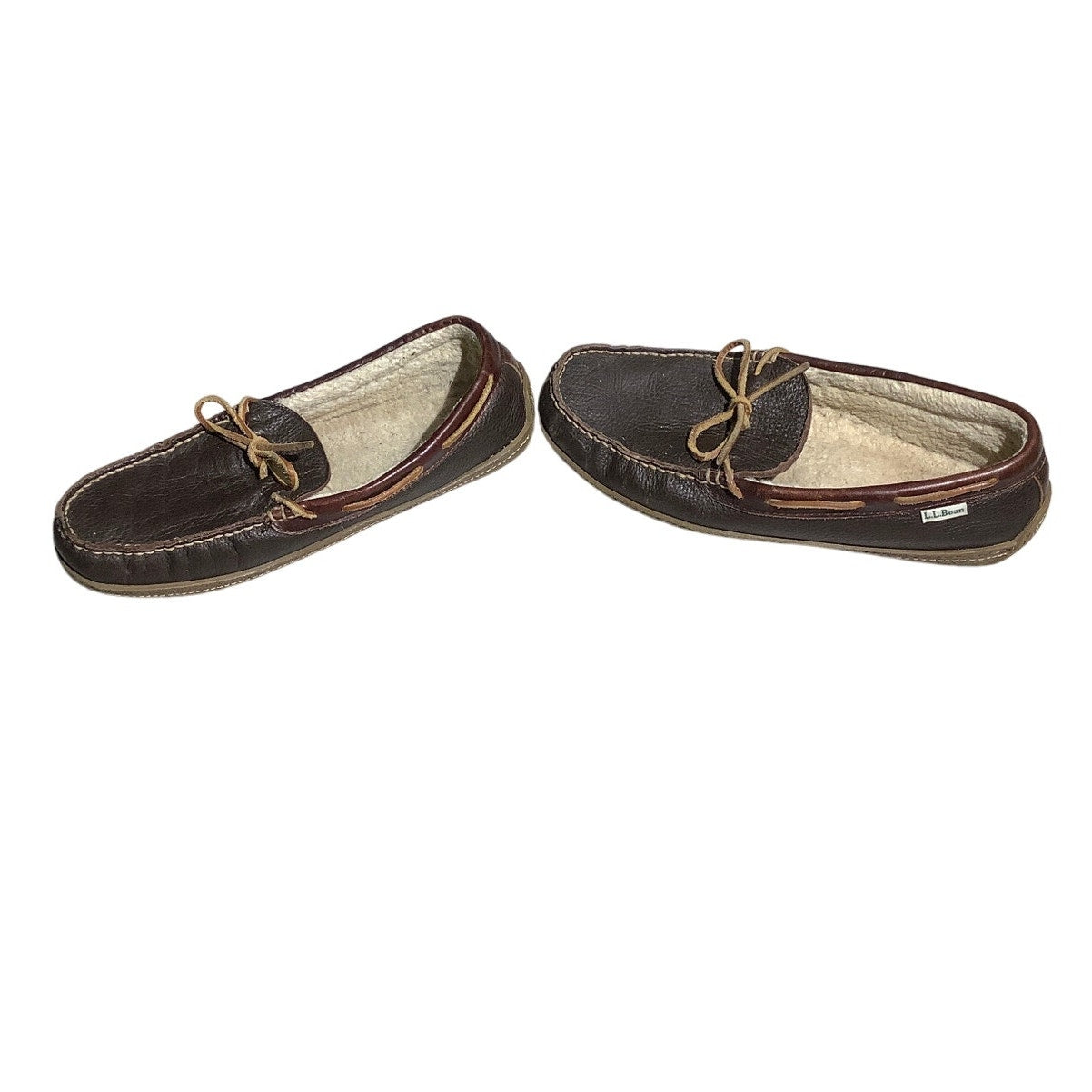 L.L. Bean Men’s Slippers Size 11 — Brown, Leather, Fuzzy Lined