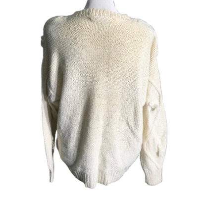 Peter Valentine Cream Hand-Knit Sweater M Cozy, Cottagecore, Vintage Cable Knit
