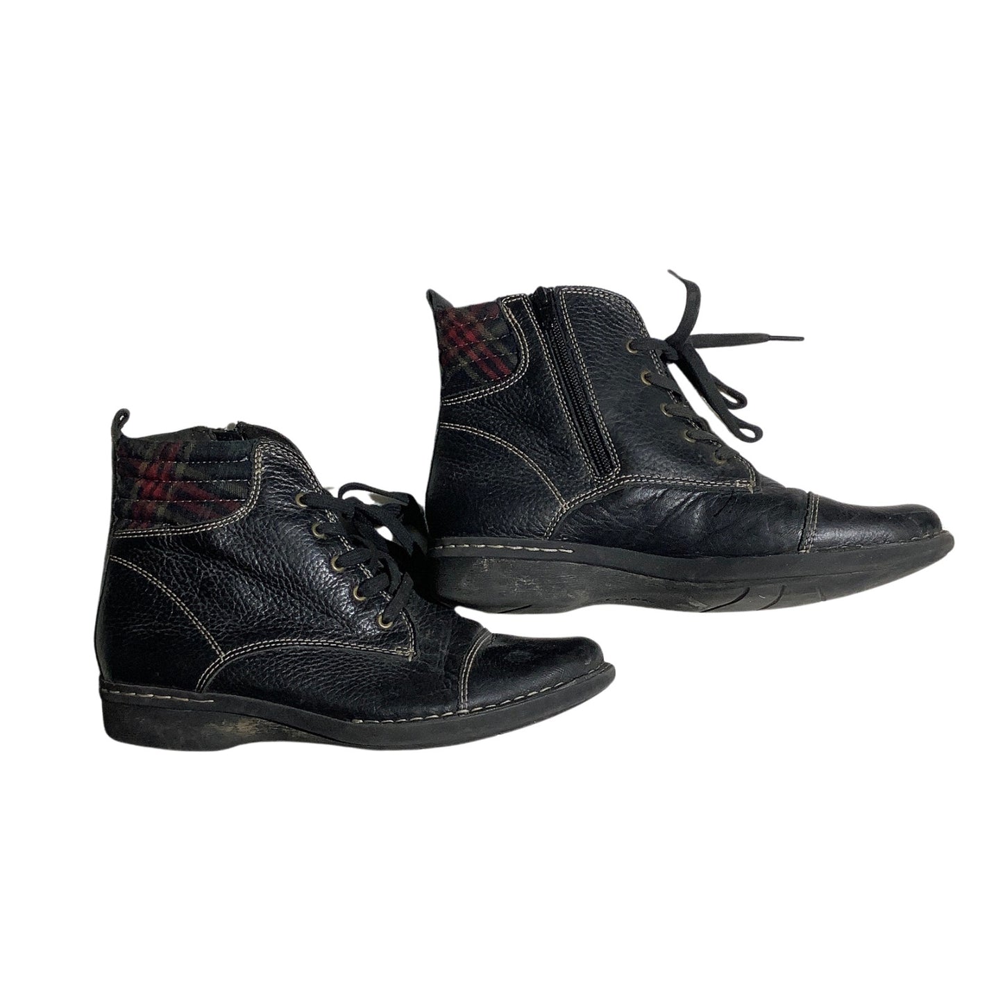 Clarks Whistle Bea Ankle Boots Black Leather Women’s 8M — Lace Up, Plaid, Casual