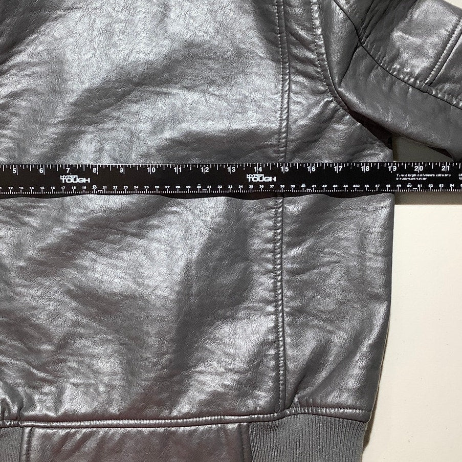Urban Republic Gray Faux Leather Jacket Boys’ L 14–16 — Moto, Y2K, Streetwear